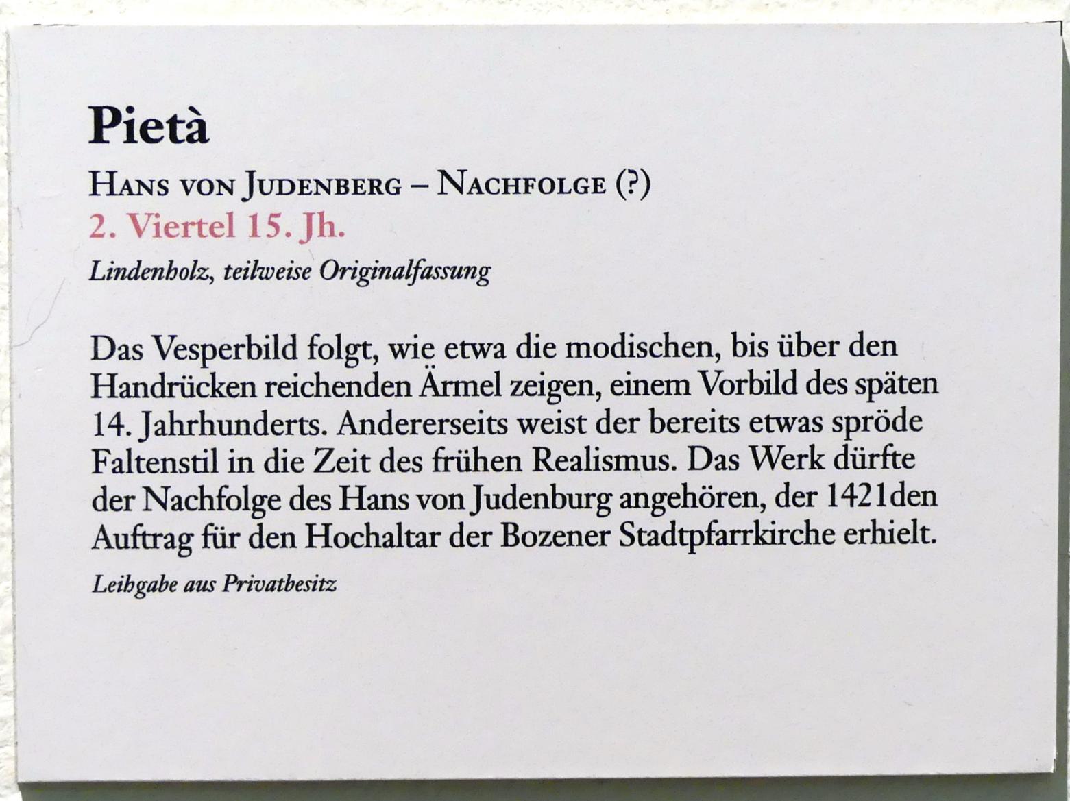 Hans von Judenburg (Nachfolger) (1437), Pietà, Linz, Oberösterreichisches Landesmuseum, Von der Romanik zur Spätgotik, 2. Viertel 15. Jhd., Bild 2/2