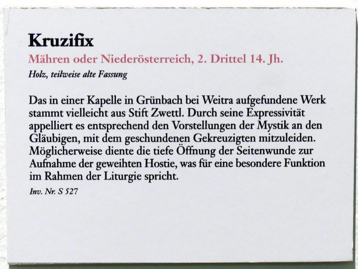 Kruzifix, Zwettl, Zisterzienserabtei, jetzt Linz, Oberösterreichisches Landesmuseum, Von der Romanik zur Spätgotik, 2. Drittel 14. Jhd., Bild 3/3
