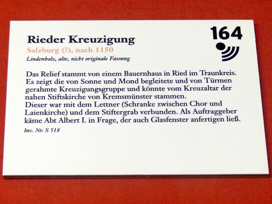 Rieder Kreuzigung, Kremsmünster, Benediktinerstift, jetzt Linz, Oberösterreichisches Landesmuseum, Von der Romanik zur Spätgotik, nach 1150, Bild 2/2