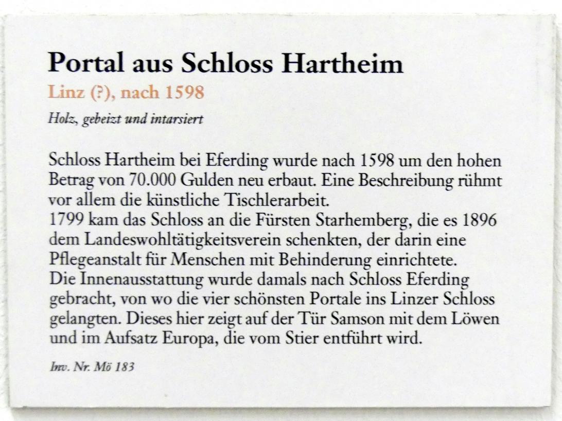 Portal aus Schloss Hartheim, Alkoven, Schloss Hartheim, jetzt Linz, Oberösterreichisches Landesmuseum, Kunstkabinett, nach 1598, Bild 2/2
