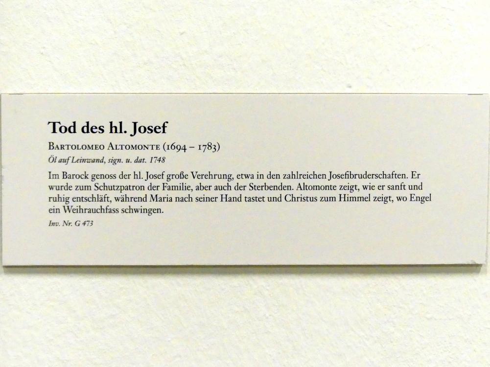 Bartolomeo Altomonte (1748), Tod des hl. Josef, Linz, Oberösterreichisches Landesmuseum, Barocke Glaubenswelt, 1748, Bild 2/2