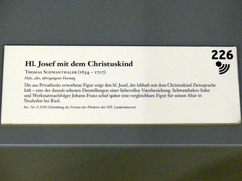 Thomas Schwanthaler (1673–1695), Hl. Josef mit dem Christuskind, Linz, Karmelitenkirche, jetzt Linz, Oberösterreichisches Landesmuseum, Barocke Glaubenswelt, Undatiert, Bild 3/4
