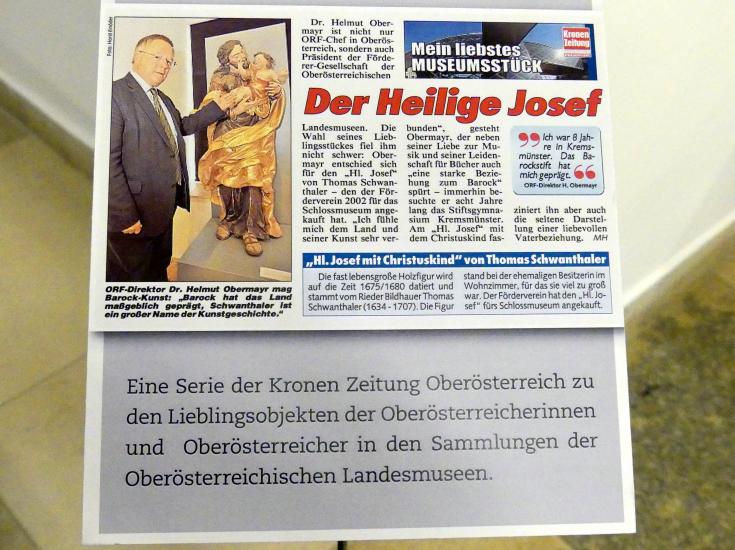 Thomas Schwanthaler (1673–1695), Hl. Josef mit dem Christuskind, Linz, Karmelitenkirche, jetzt Linz, Oberösterreichisches Landesmuseum, Barocke Glaubenswelt, Undatiert, Bild 4/4