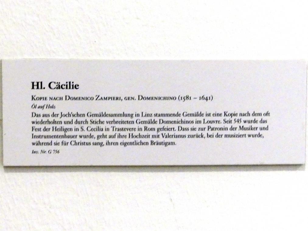Domenichino (Domenico Zampieri) (Kopie) (Undatiert), Hl. Cäcilie, Linz, Oberösterreichisches Landesmuseum, Saal der Musikinstrumente, Undatiert, Bild 2/2