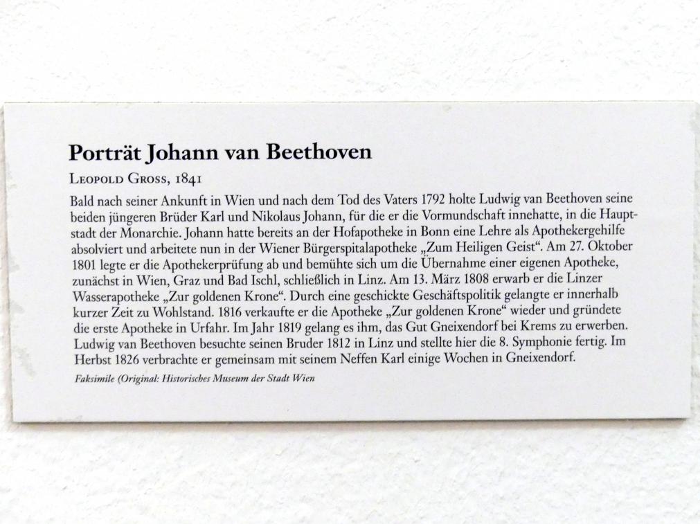 Leopold Gross (1837–1841), Portrait Johann van Beethoven, Linz, Oberösterreichisches Landesmuseum, Beethoven-Raum, 1841, Bild 2/2
