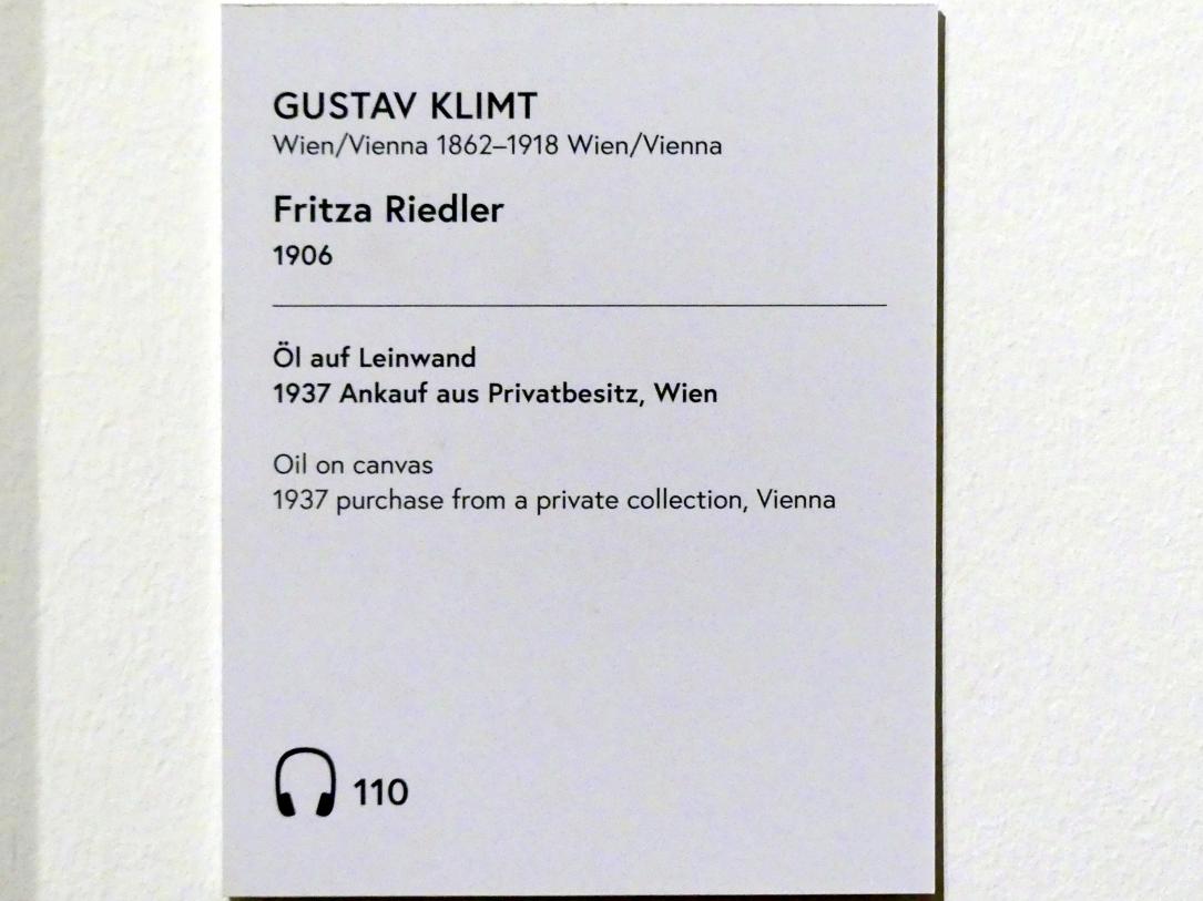 Gustav Klimt (1891–1917), Fritza Riedler, Wien, Museum Oberes Belvedere, Saal 1, 1906, Bild 2/2