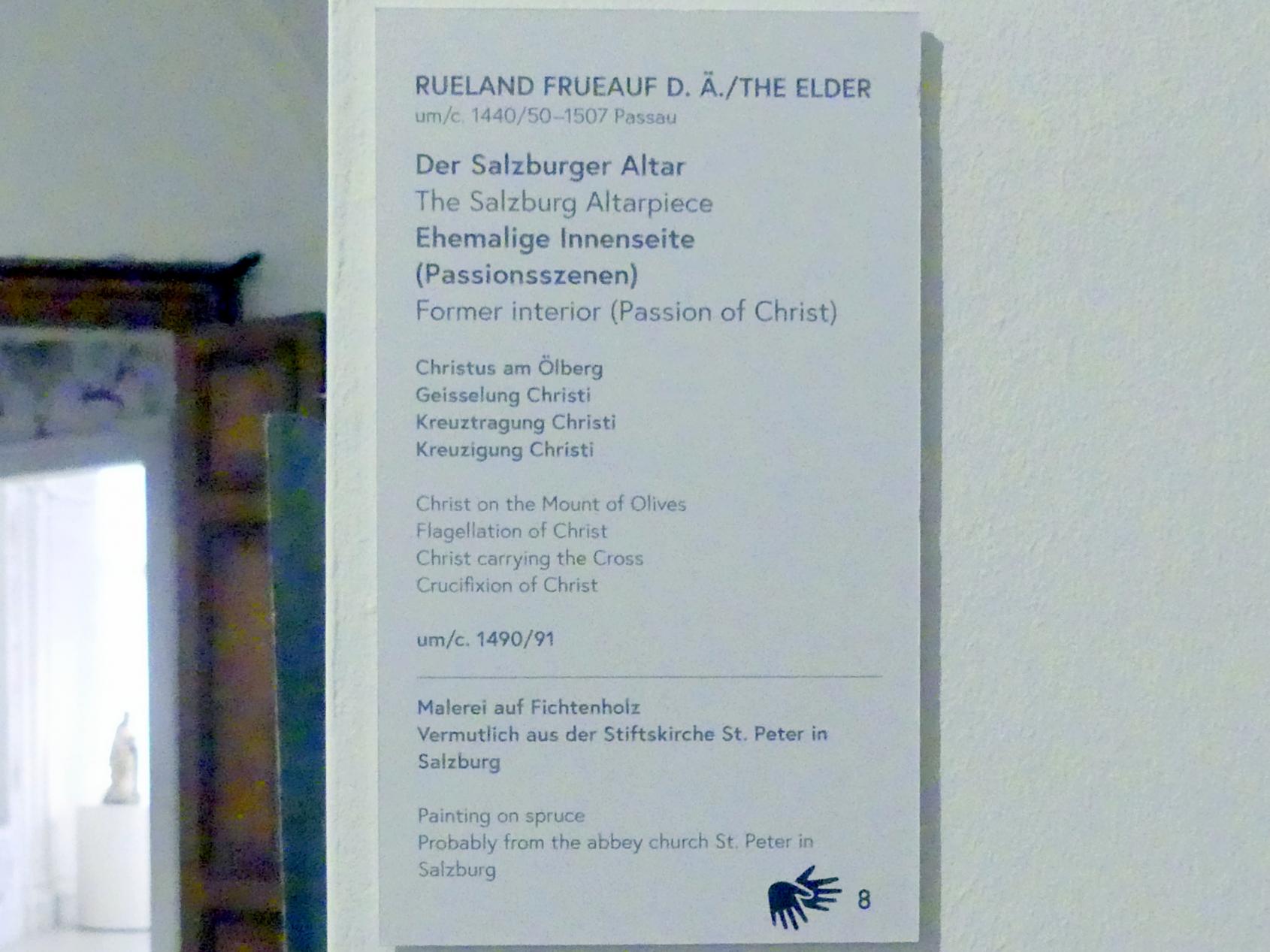 Rueland Frueauf der Ältere (1490–1501), Der Salzburger Altar, ehem. Innenseite (Passionsszenen), Salzburg, Stift Sankt Peter, jetzt Wien, Museum Oberes Belvedere, Saal 7, um 1490–1491, Bild 6/7