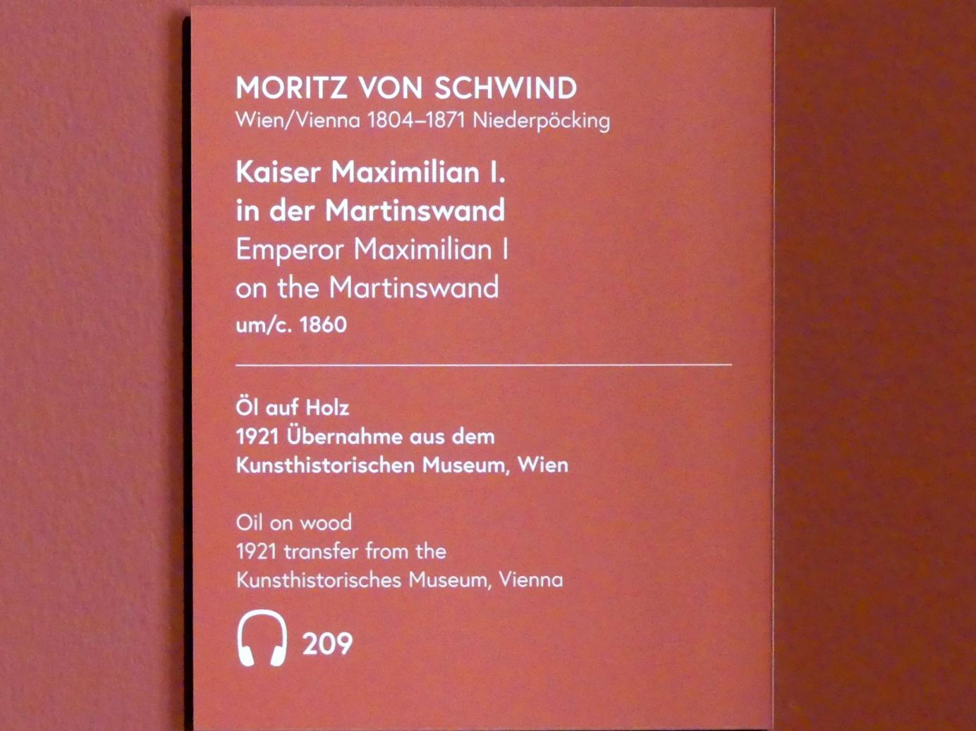 Moritz von Schwind (1836–1865), Kaiser Maximilian I. in der Martinswand, Wien, Museum Oberes Belvedere, Saal 10, um 1860, Bild 2/2