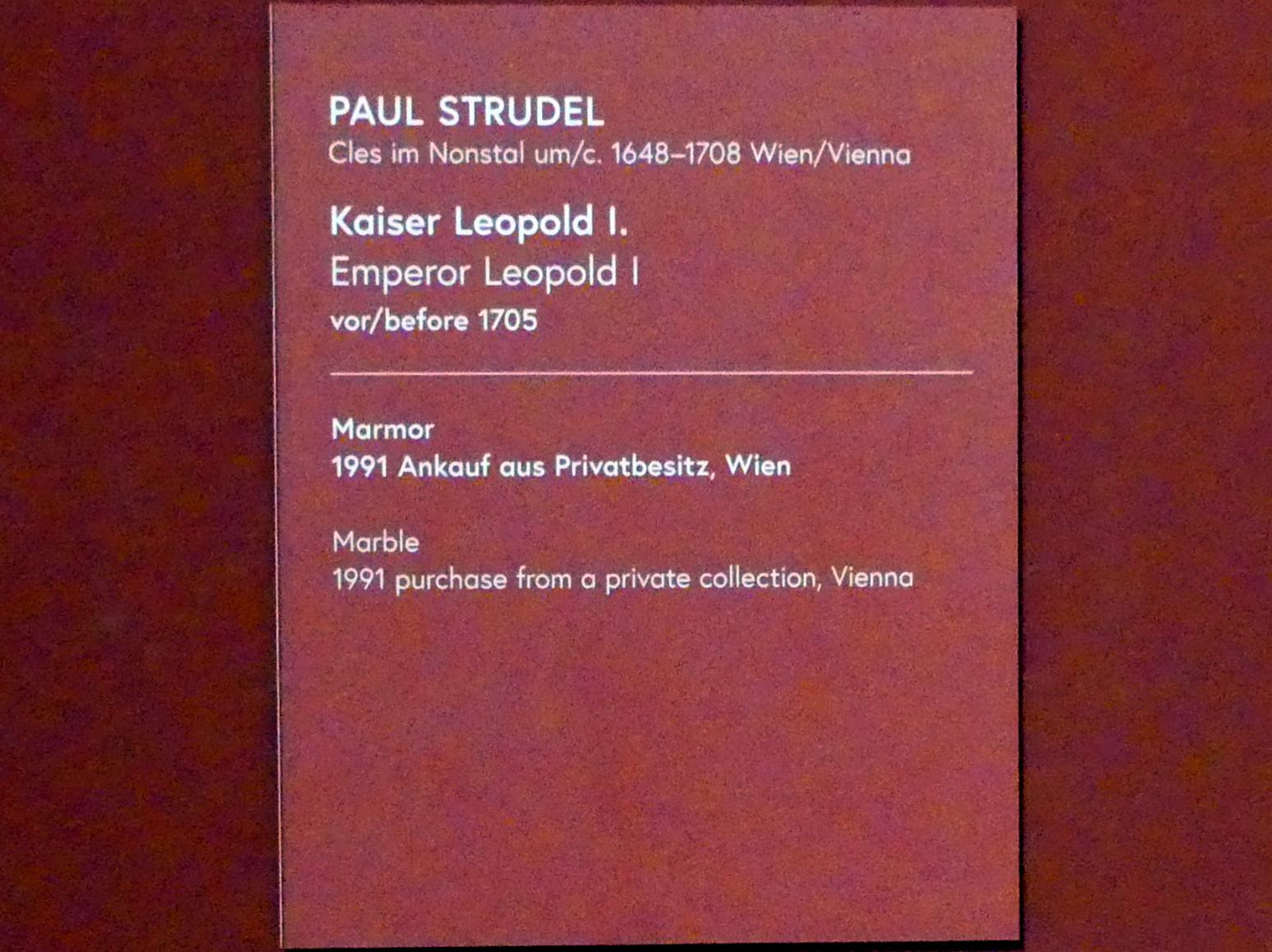 Paul Strudel (1704), Kaiser Leopold I., Wien, Museum Oberes Belvedere, Saal 10, vor 1705, Bild 2/3