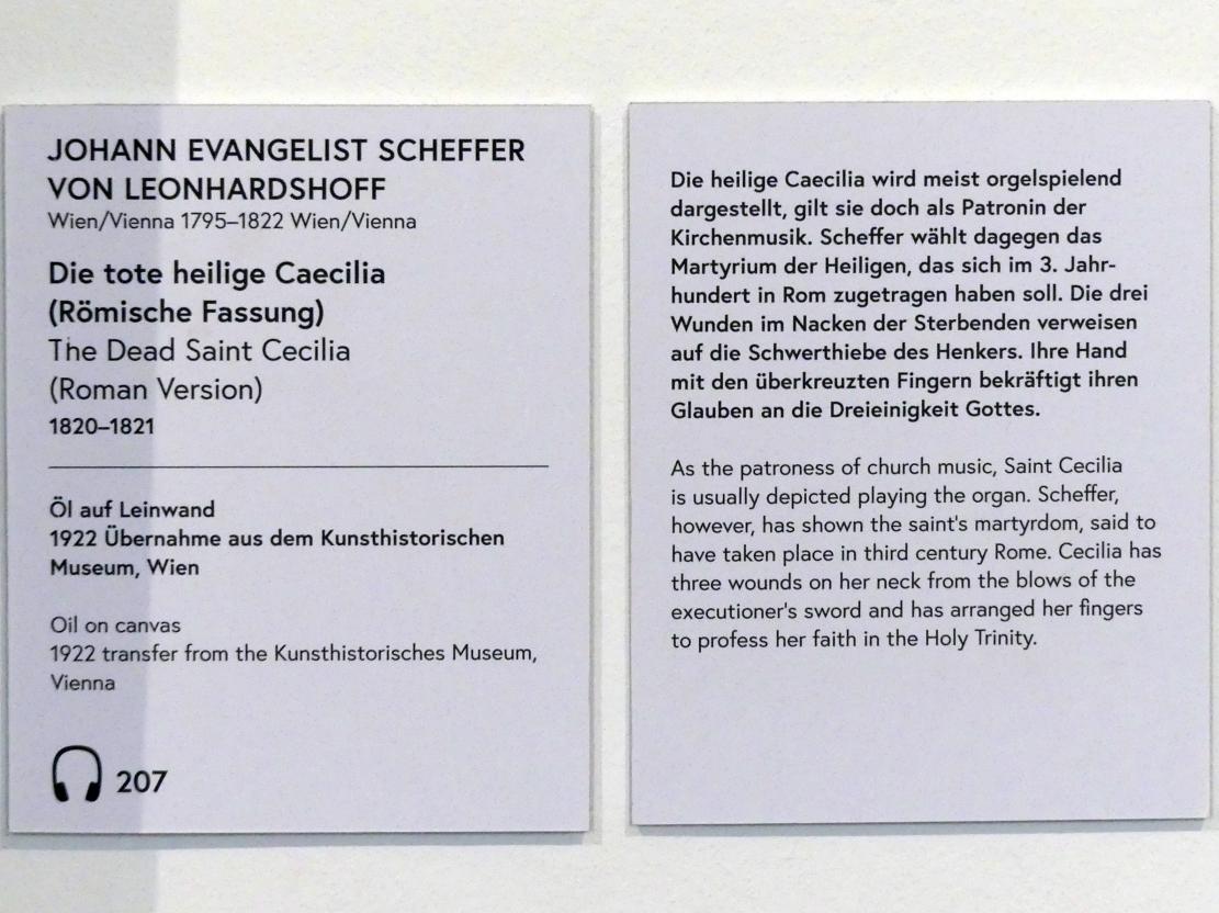 Johann Scheffer von Leonhardshoff (1815–1820), Die tote heilige Caecilia (Römische Fassung), Wien, Museum Oberes Belvedere, Saal 11, 1820–1821, Bild 2/2