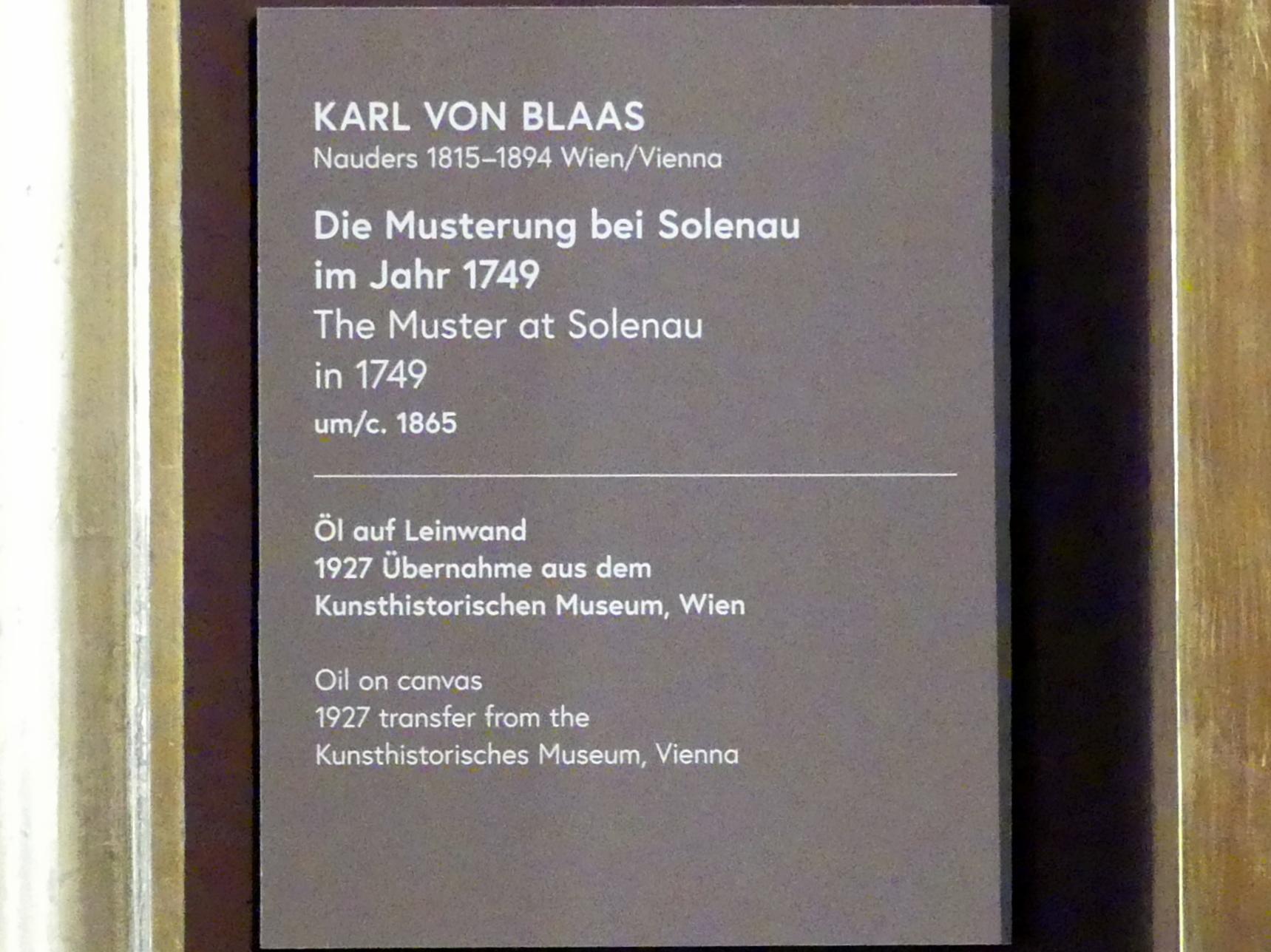 Karl von Blaas (1842–1876), Die Musterung bei Solenau im Jahr 1749, Wien, Museum Oberes Belvedere, Saal 13, um 1865, Bild 2/3