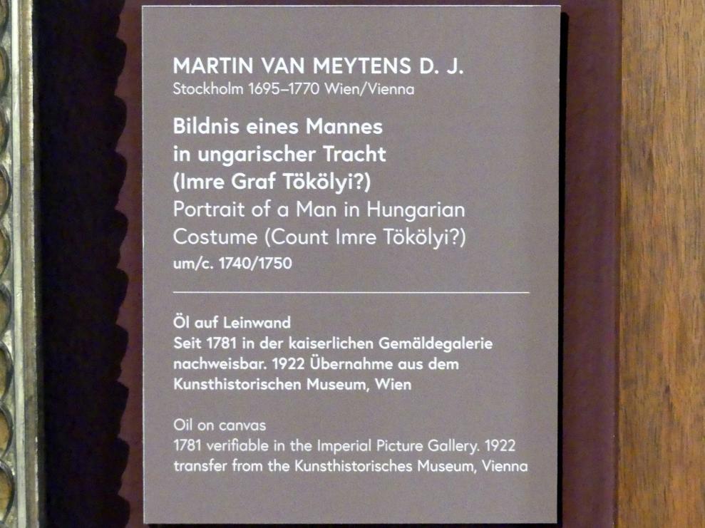 Martin van Meytens der Jüngere (1718–1760), Bildnis eines Mannes in ungarischer Tracht (Imre Graf Tökölyi?), Wien, Museum Oberes Belvedere, Saal 13, um 1740–1750, Bild 2/2