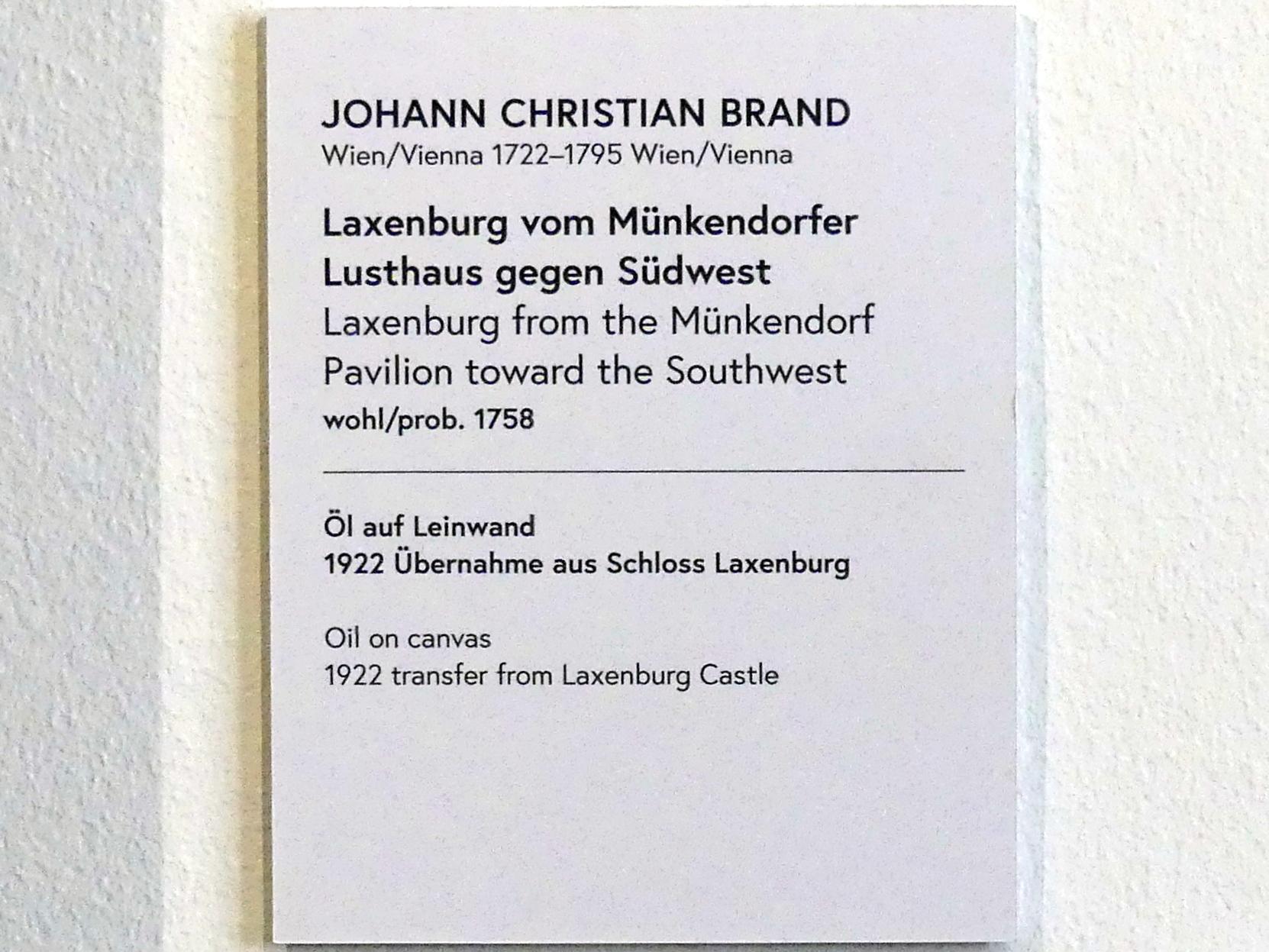Johann Christian Brand (1745–1776), Laxenburg vom Münkendorfer Lusthaus gegen Südwest, Wien, Museum Oberes Belvedere, Saal 14, 1758, Bild 2/2