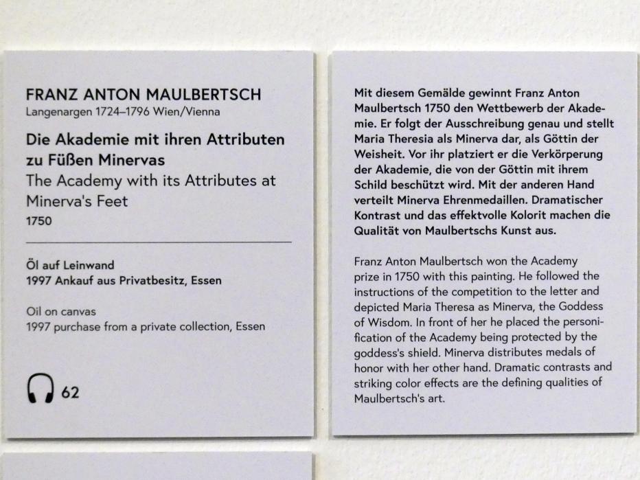 Franz Anton Maulbertsch (1749–1794), Die Akademie mit ihren Attributen zu Füßen Minervas, Wien, Museum Oberes Belvedere, Saal 15, 1750, Bild 2/2