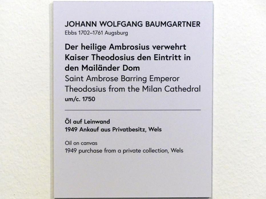 Johann Wolfgang Baumgartner (1739–1758), Der heilige Ambrosius verwehrt Kaiser Theodosius den Eintritt in den Mailänder Dom, Wien, Museum Oberes Belvedere, Saal 15, um 1750, Bild 2/2