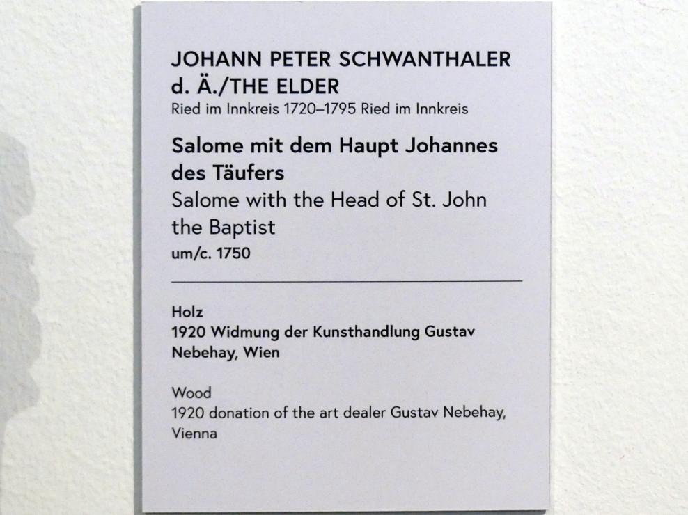 Johann Peter Schwanthaler der Ältere (1750–1778), Salome mit dem Haupt Johannes des Täufers, Wien, Museum Oberes Belvedere, Saal 15, um 1750, Bild 2/2
