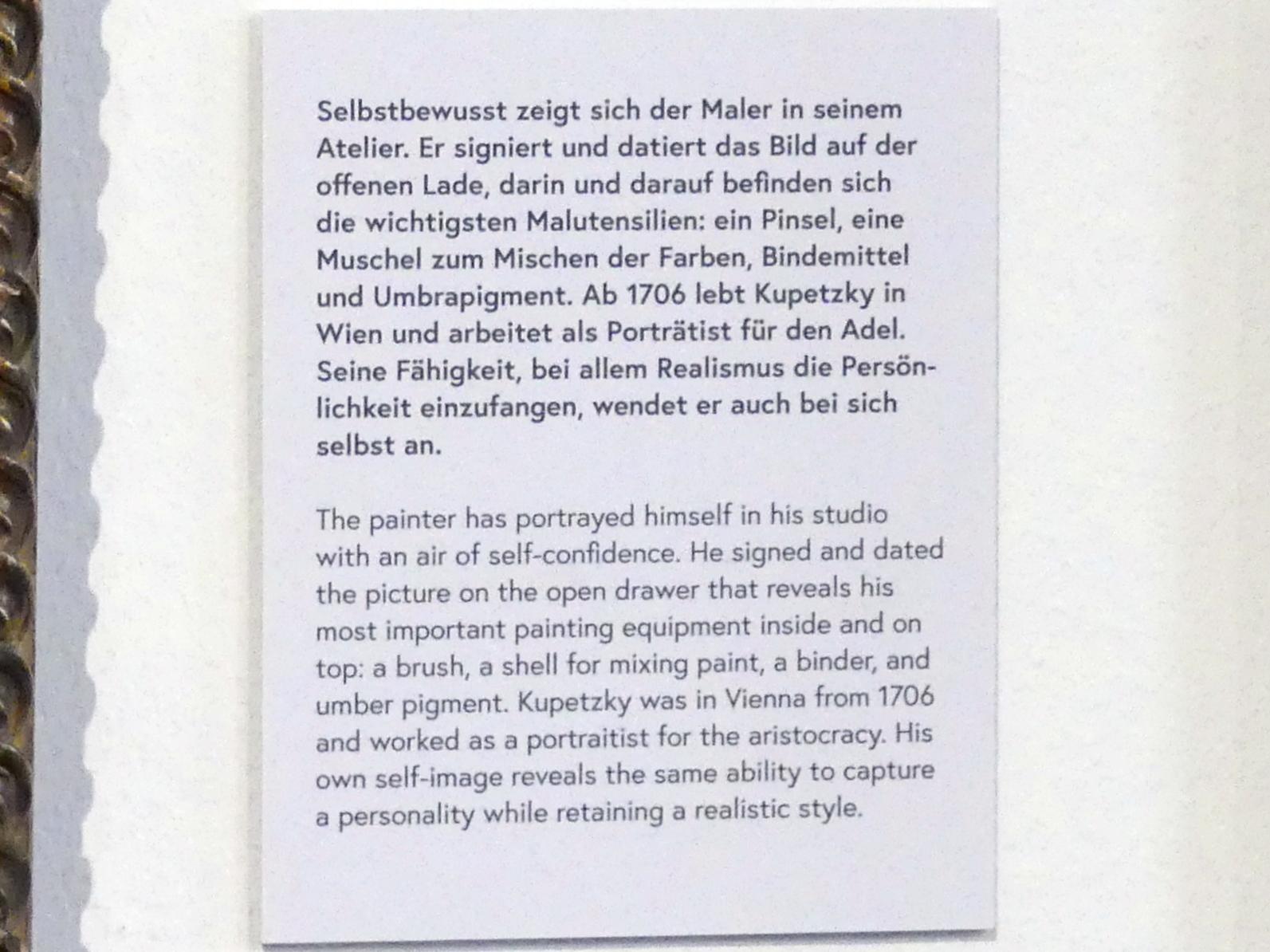 Johann Kupetzky (1690–1734), Selbstbildnis an der Staffelei, Wien, Museum Oberes Belvedere, Saal 15, 1709, Bild 3/3