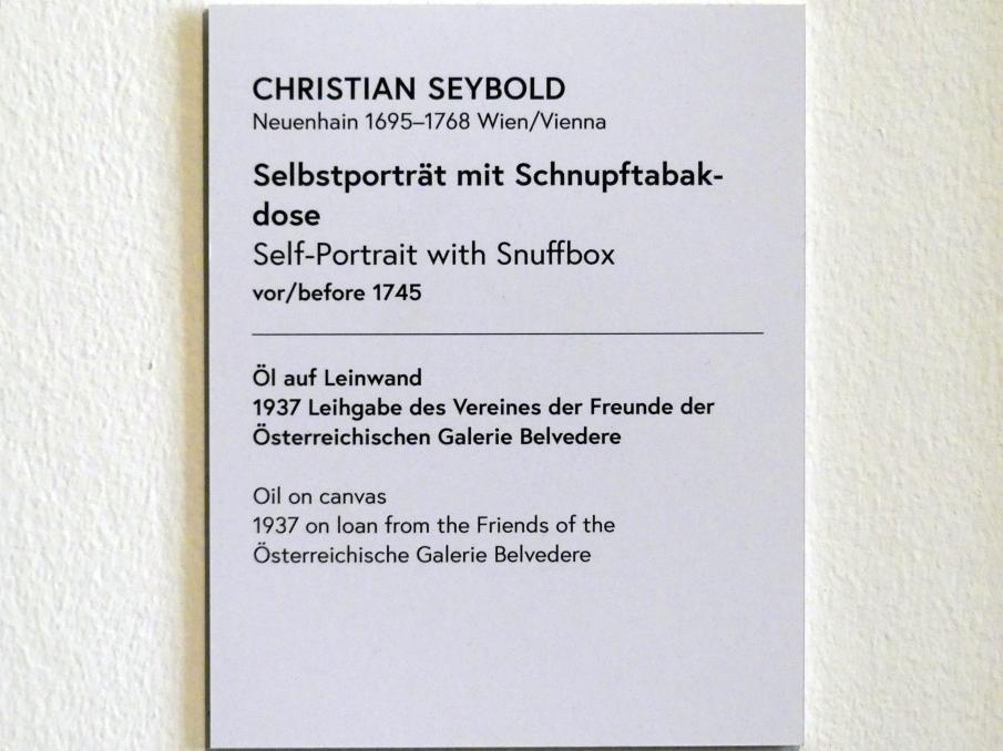 Christian Seybold (1744–1759), Selbstportrait mit Schnupftabakdose, Wien, Museum Oberes Belvedere, Saal 15, vor 1745, Bild 2/2
