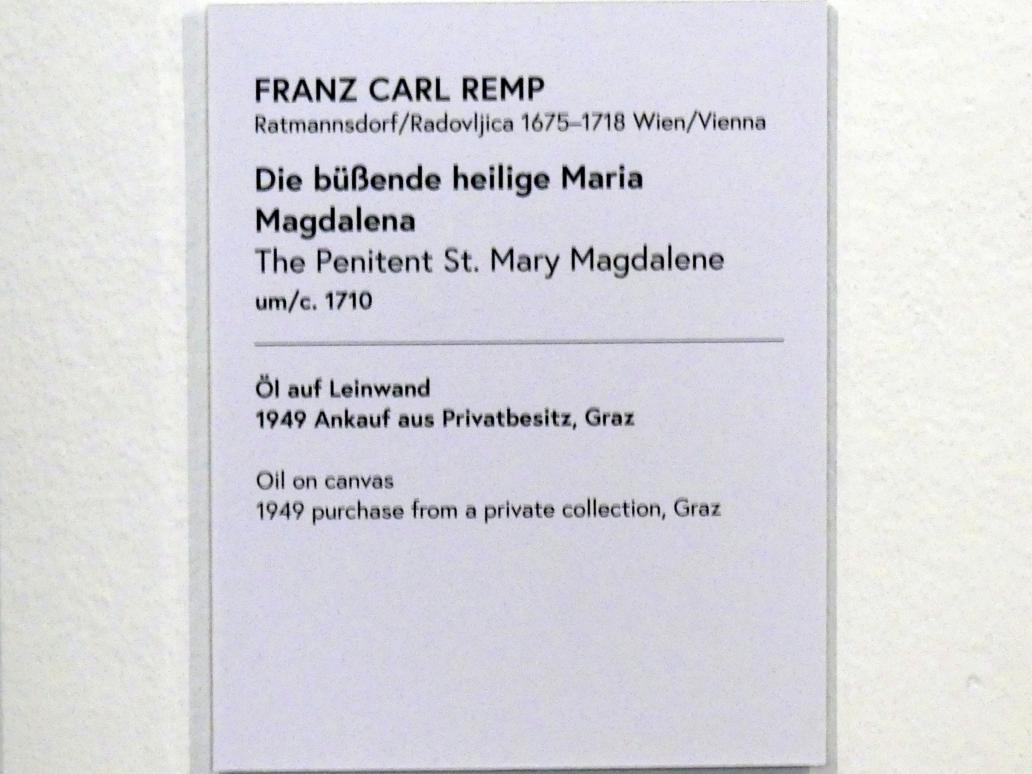 Franz Carl Remp (1710), Die büßende heilige Maria Magdalena, Wien, Museum Oberes Belvedere, Saal 16, um 1710, Bild 2/2