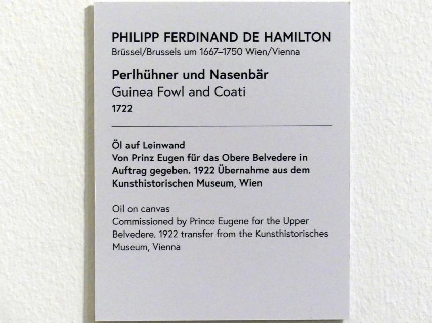 Philipp Ferdinand de Hamilton (1700–1748), Perlhühner und Nasenbär, Wien, Museum Oberes Belvedere, Saal 16, 1722, Bild 2/2