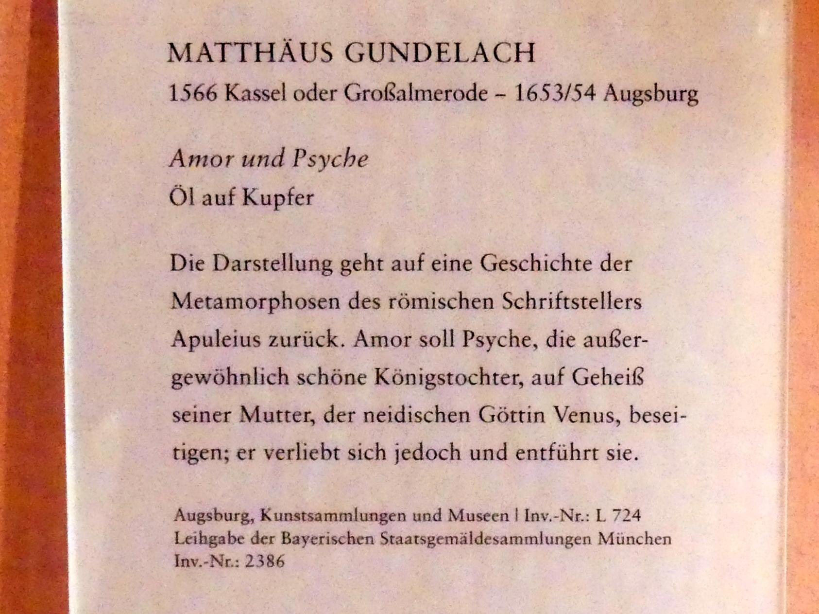 Matthäus Gundelach (Undatiert), Amor und Psyche, Augsburg, Deutsche Barockgalerie im Schaezlerpalais, Saal 12 - Meisterwerke des 17. und 18. Jahrhunderts, Undatiert, Bild 2/2