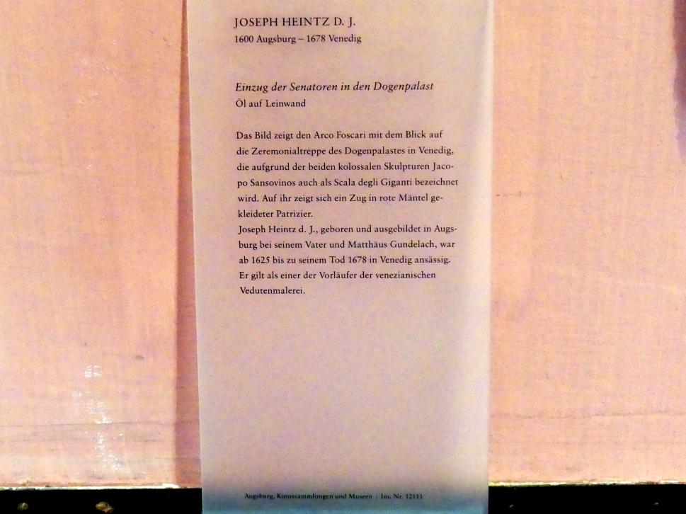 Joseph Heintz der Ältere (1590–1605), Einzug der Senatoren in den Dogenpalast, Augsburg, Deutsche Barockgalerie im Schaezlerpalais, Saal 12 - Meisterwerke des 17. und 18. Jahrhunderts, Undatiert, Bild 2/2