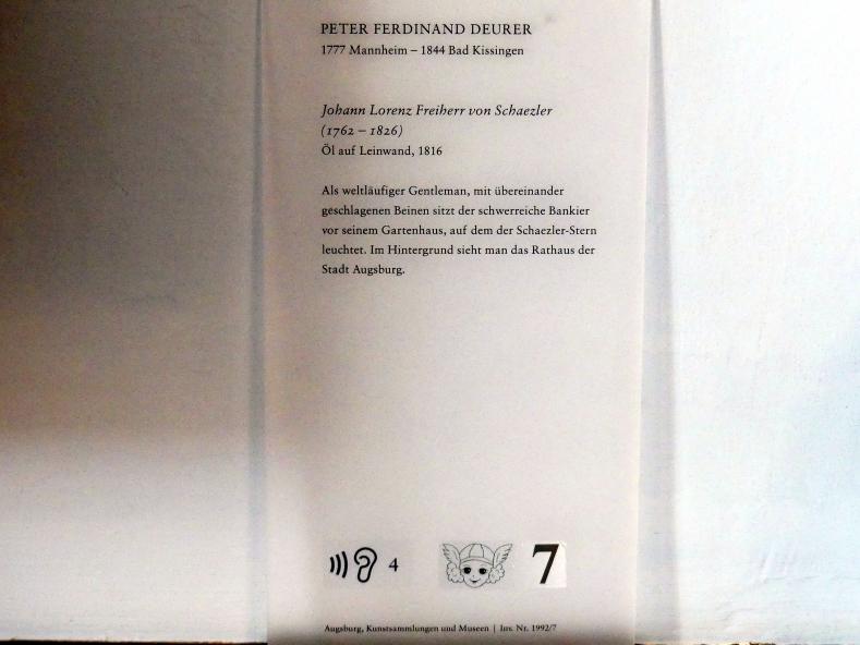 Peter Ferdinand Deurer (1816), Johann Lorenz Freiherr von Schaezler (1762-1826), Augsburg, Deutsche Barockgalerie im Schaezlerpalais, Saal 11 - Die Bewohner des Schaezlerpalais, 1816, Bild 2/2