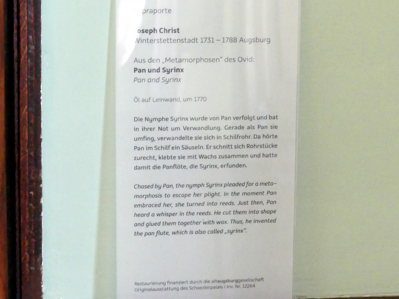 Joseph Christ (1770), Pan und Syrinx, Augsburg, Deutsche Barockgalerie im Schaezlerpalais, Saal 14 - Johann Heinrich Schönfeld, um 1770, Bild 2/2