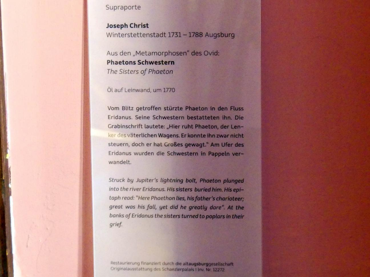 Joseph Christ (1770), Phaetons Schwestern, Augsburg, Deutsche Barockgalerie im Schaezlerpalais, Saal 15 - Johann Heinrich Schönfeld, um 1770, Bild 2/2