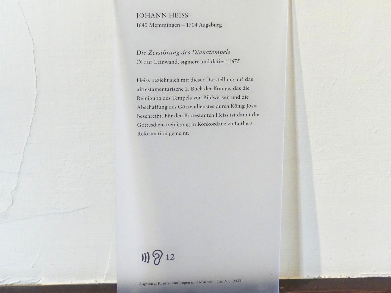 Johann Heiss (1675–1685), Die Zerstörung des Dianatempels, Augsburg, Deutsche Barockgalerie im Schaezlerpalais, Saal 16 - Mythos und Historie, 1675, Bild 2/2