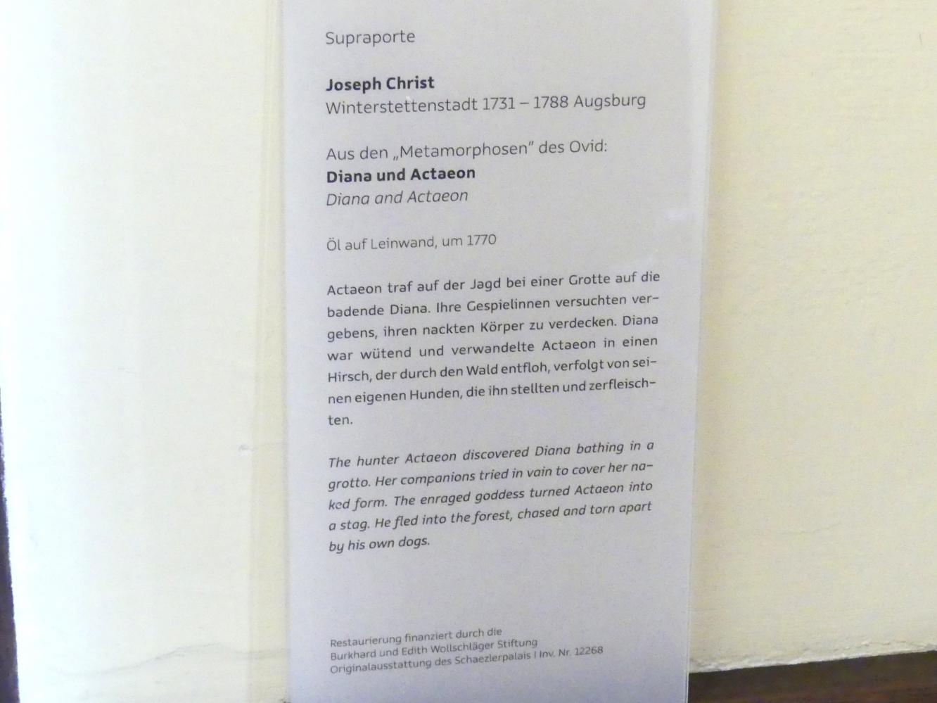 Joseph Christ (1770), Diana und Actaeon, Augsburg, Deutsche Barockgalerie im Schaezlerpalais, Saal 16 - Mythos und Historie, um 1770, Bild 2/2