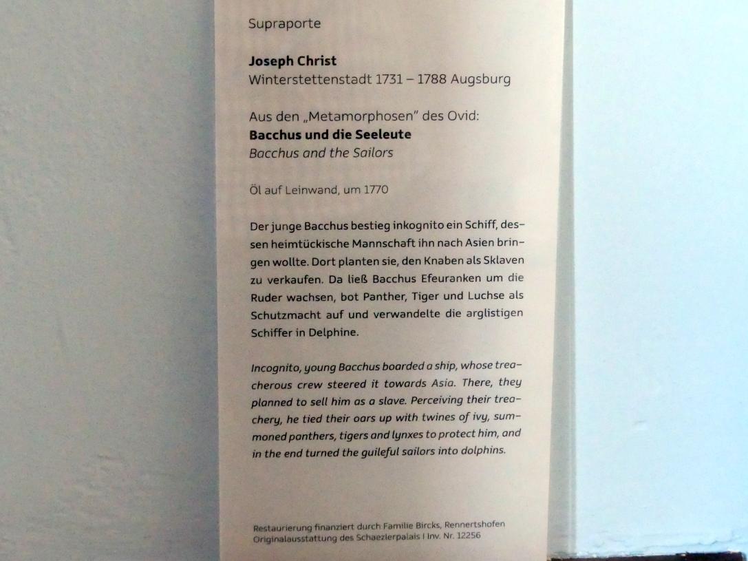 Joseph Christ (1770), Bacchus und die Seeleute, Augsburg, Deutsche Barockgalerie im Schaezlerpalais, Saal 17 - Augsburger Akademiemalerei, um 1770, Bild 2/2