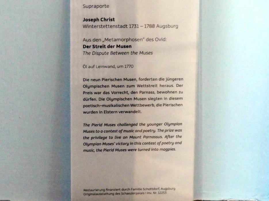 Joseph Christ (1770), Der Streit der Musen, Augsburg, Deutsche Barockgalerie im Schaezlerpalais, Saal 18 - Barocke Galerie, um 1770, Bild 2/2