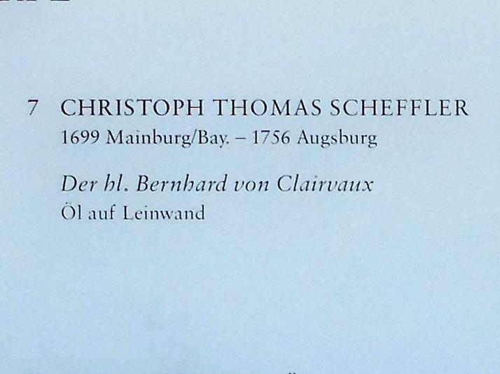 Christoph Thomas Scheffler (1719–1755), Der hl. Bernhard von Clairvaux, Augsburg, Deutsche Barockgalerie im Schaezlerpalais, Saal 18 - Barocke Galerie, Undatiert, Bild 2/2