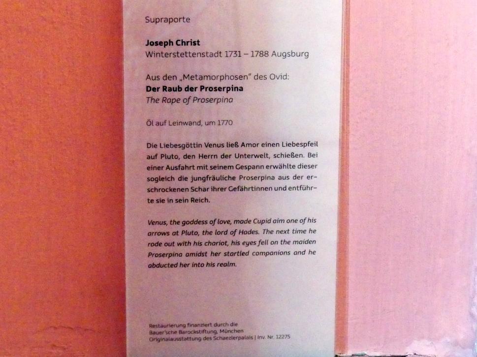 Joseph Christ (1770), Der Raub der Proserpina, Augsburg, Deutsche Barockgalerie im Schaezlerpalais, Saal 19 - Der Künstler im Bild, um 1770, Bild 2/2