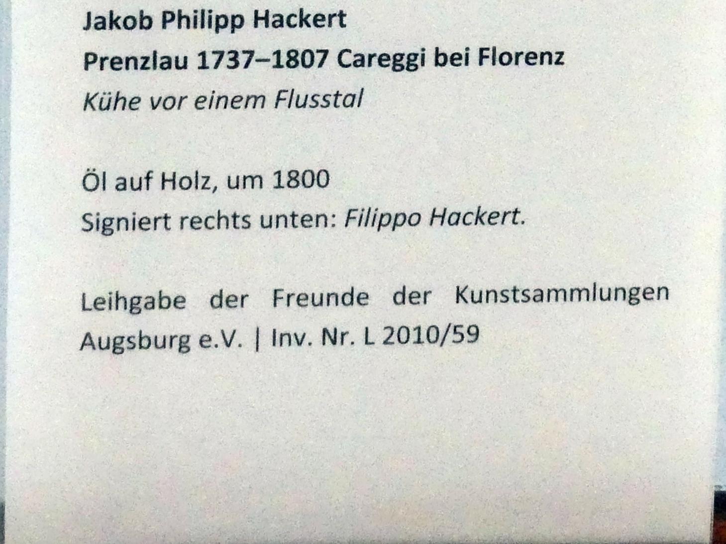 Jakob Philipp Hackert (1772–1805), Kühe vor einem Flusstal, Augsburg, Deutsche Barockgalerie im Schaezlerpalais, Saal 22 - Spätbarock und Klassizismus, um 1800, Bild 2/2