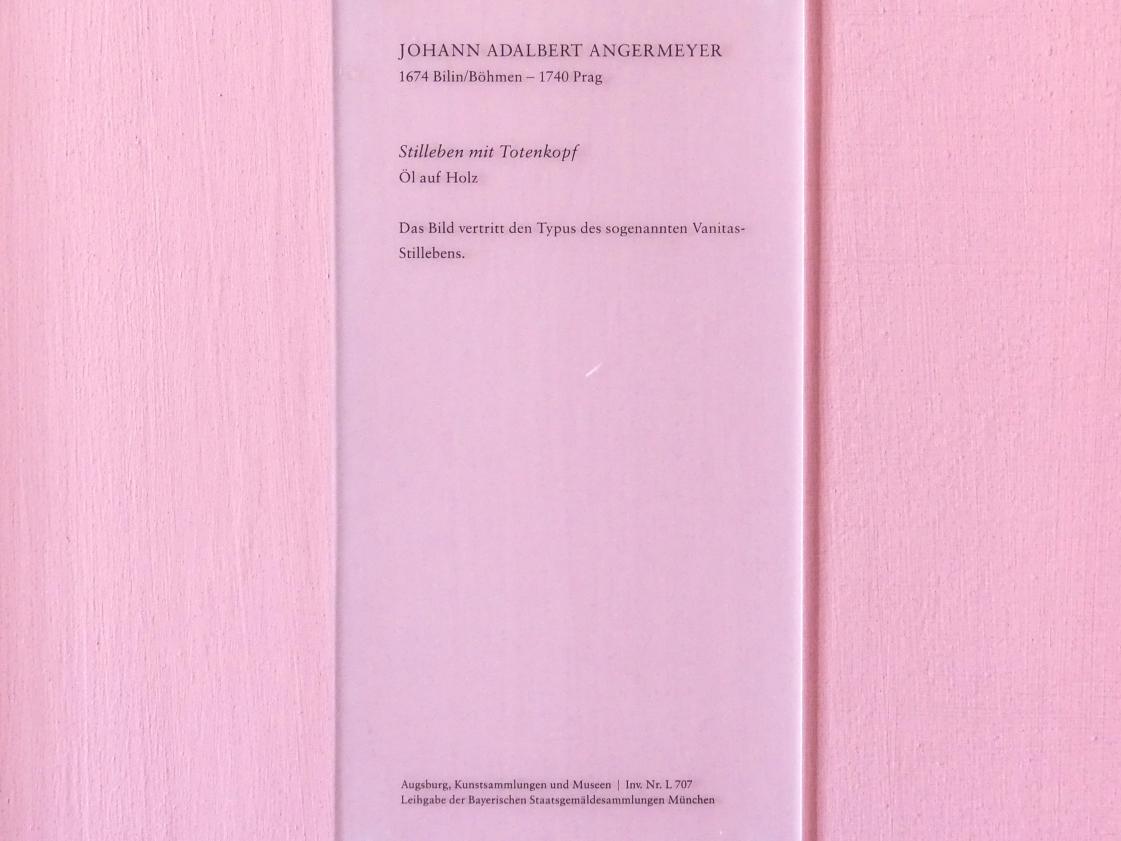 Johann Adalbert Angermayer (1708–1735), Stillleben mit Totenkopf, Augsburg, Deutsche Barockgalerie im Schaezlerpalais, Saal 23 - Stillleben, Undatiert, Bild 2/2