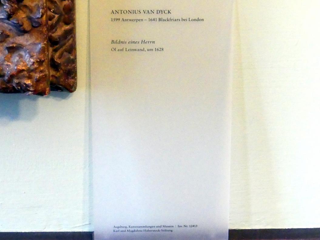 Anthonis (Anton) van Dyck (1614–1641), Bildnis eines Herrn, Augsburg, Deutsche Barockgalerie im Schaezlerpalais, Saal 27 - Haberstock-Stiftung: Malerie des 16. bis 20. Jahrhunderts, um 1628, Bild 2/2