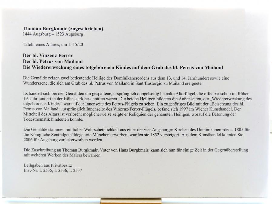 Thoman Burgkmair (1495–1517), Der hl. Vinzenz Ferrer, Augsburg, Staatsgalerie in der ehem. Katharinenkirche, Saal 1, um 1515–1520, Bild 3/3