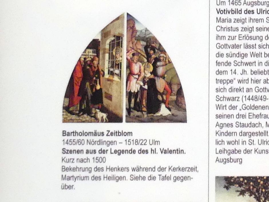 Bartholomäus Zeitblom (1485–1511), Der hl. Valentin bekehrt den Henker, Ulm, Münster Unserer Lieben Frau in Ulm, jetzt Augsburg, Staatsgalerie in der ehem. Katharinenkirche, Saal 2, nach 1500, Bild 4/4