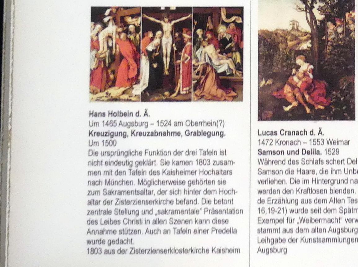 Hans Holbein der Ältere (1493–1520), Kreuzabnahme Christi, Kaisheim, ehem. Zisterzienserabtei, ehem. Klosterkirche, heute Pfarrkirche Mariä Himmelfahrt, jetzt Augsburg, Staatsgalerie in der ehem. Katharinenkirche, Saal 2, um 1500, Bild 3/3