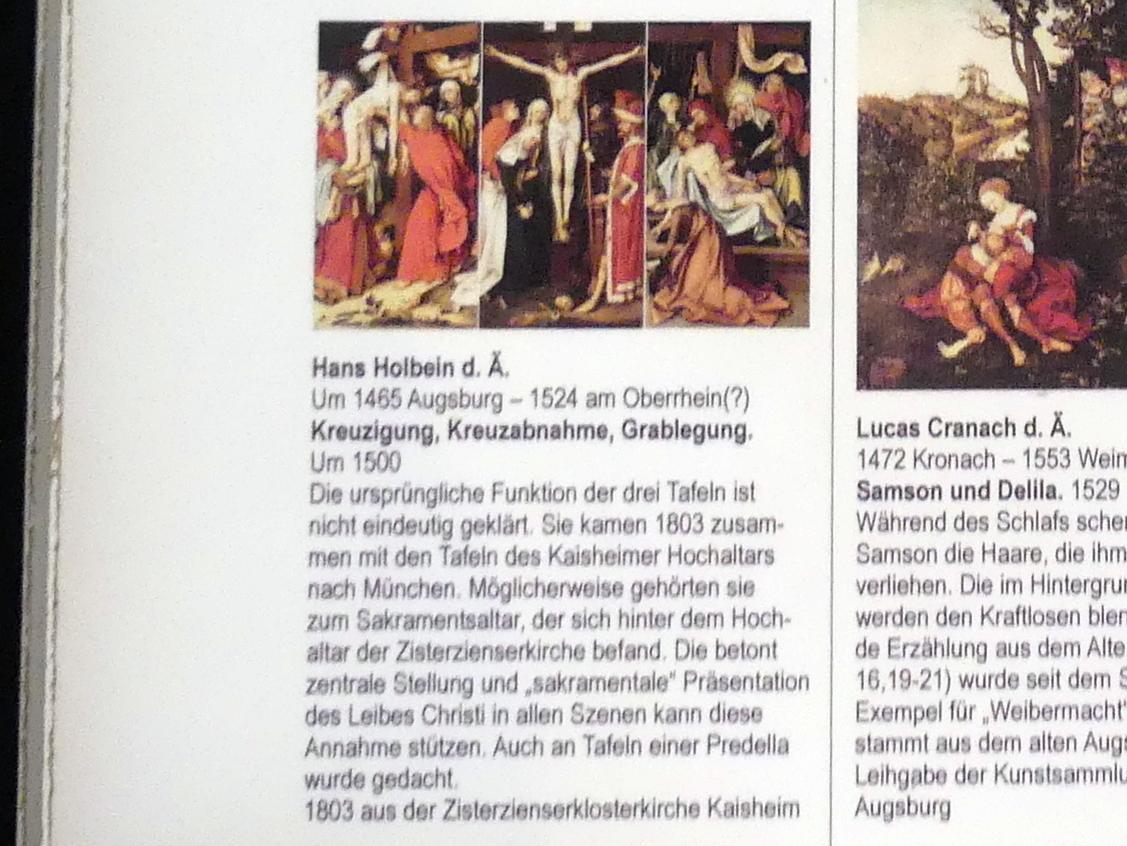 Hans Holbein der Ältere (1493–1520), Kreuzigung Christi, Kaisheim, ehem. Zisterzienserabtei, ehem. Klosterkirche, heute Pfarrkirche Mariä Himmelfahrt, jetzt Augsburg, Staatsgalerie in der ehem. Katharinenkirche, Saal 2, um 1500, Bild 3/3