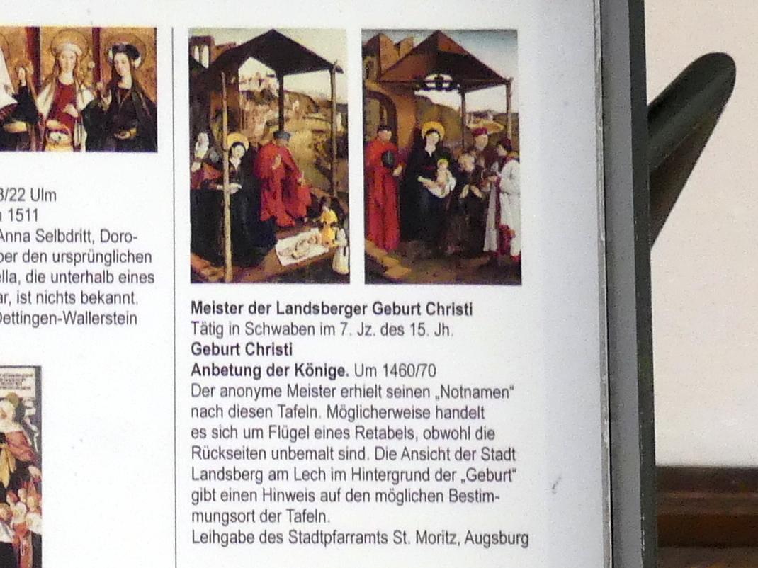 Meister der Landsberger Geburt Christi (1465), Geburt Christi, Augsburg, Staatsgalerie in der ehem. Katharinenkirche, Saal 2, um 1460–1470, Bild 4/4