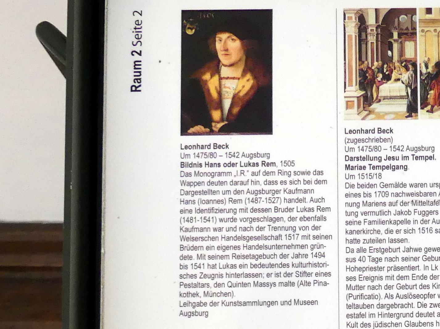 Leonhard Beck (1505–1520), Bildnis Hans oder Lukas Rem, Augsburg, Staatsgalerie in der ehem. Katharinenkirche, Saal 2, 1505, Bild 3/3