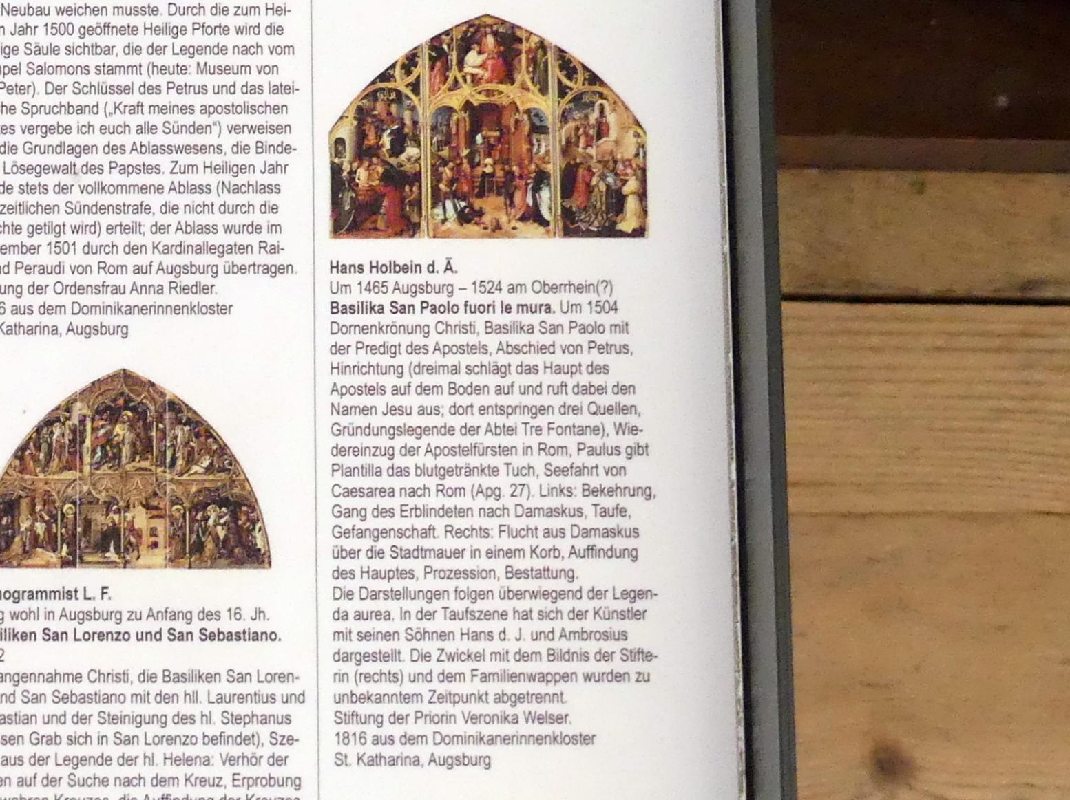 Hans Holbein der Ältere (1493–1520), Basilika San Paolo fuori le mura, Augsburg, ehem. Dominikanerinnenkloster St. Katharina (Kirche 1830 zerstört), jetzt Augsburg, Staatsgalerie in der ehem. Katharinenkirche, Saal 3, um 1504, Bild 3/3