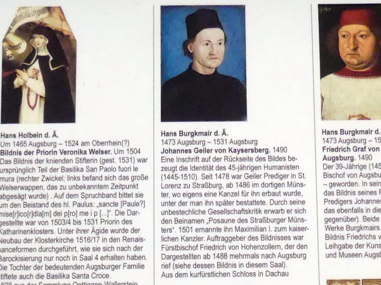 Hans Burgkmair der Ältere (1490–1529), Johannes Geiler von Kayersberg, Dachau, Schloss Dachau, jetzt Augsburg, Staatsgalerie in der ehem. Katharinenkirche, Saal 3, 1490, Bild 3/3