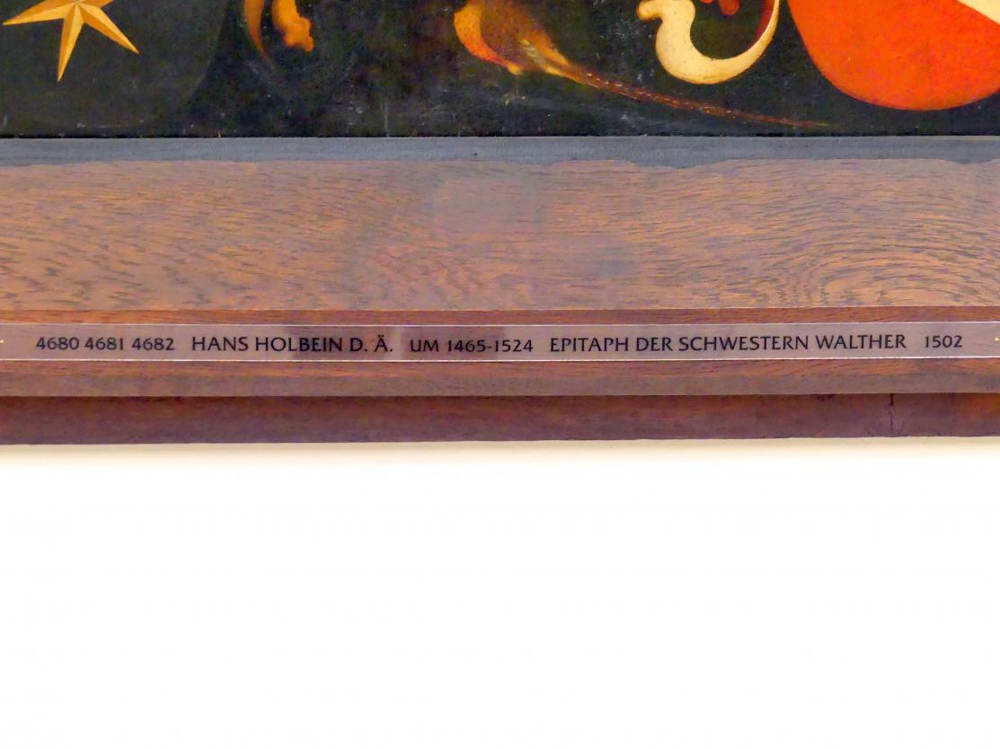 Hans Holbein der Ältere (1493–1520), Epitaph der Schwestern Walther, Augsburg, ehem. Dominikanerinnenkloster St. Katharina (Kirche 1830 zerstört), jetzt Augsburg, Staatsgalerie in der ehem. Katharinenkirche, Saal 4, 1502, Bild 2/3