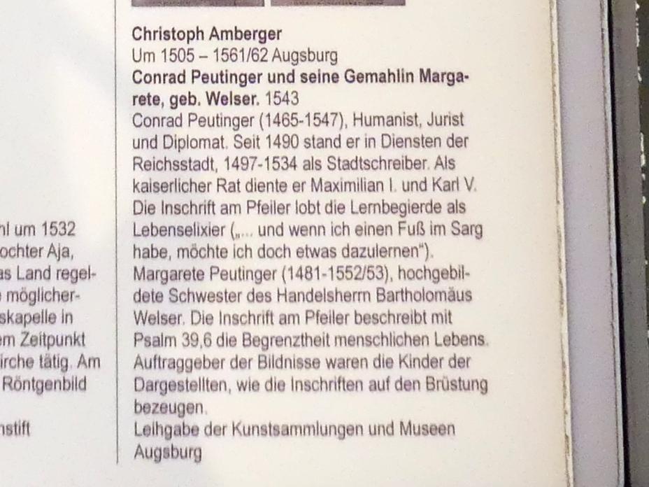 Christoph Amberger (1525–1552), Conrad Peutinger und seine Gemahlin Margarete, geb. Welser, Augsburg, Staatsgalerie in der ehem. Katharinenkirche, Saal 4, 1543, Bild 2/3