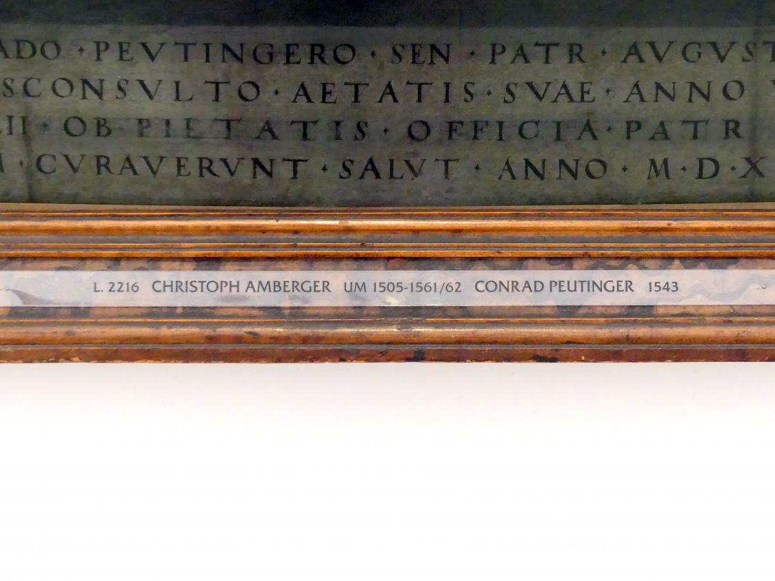 Christoph Amberger (1525–1552), Conrad Peutinger und seine Gemahlin Margarete, geb. Welser, Augsburg, Staatsgalerie in der ehem. Katharinenkirche, Saal 4, 1543, Bild 3/3