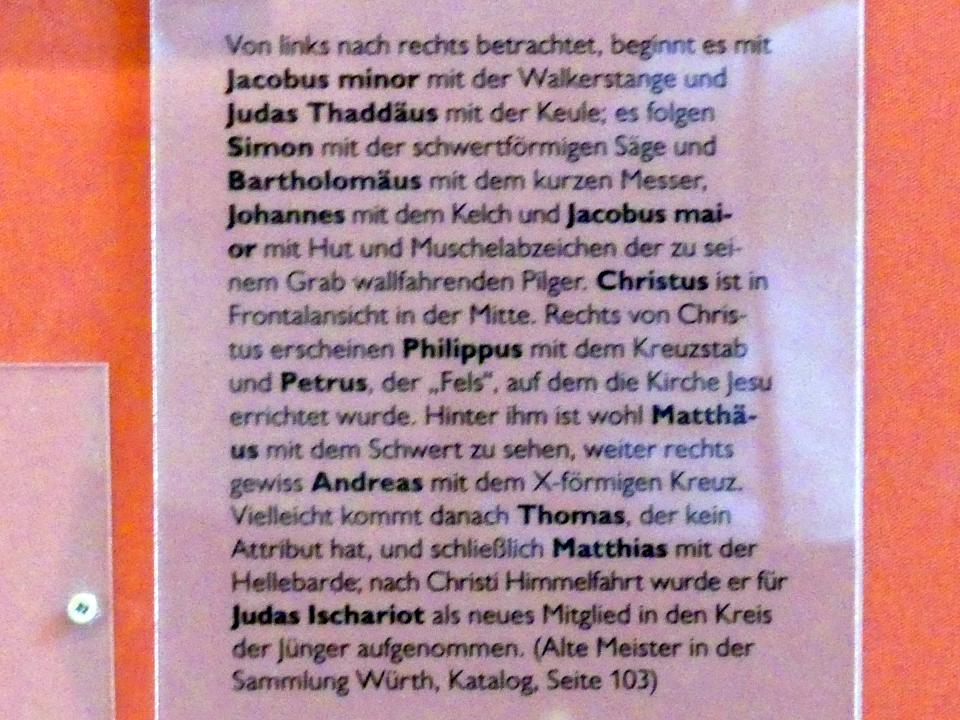 Hans Haider (Werkstatt) (1500), Predella mit Christus und den zwölf Aposteln, Schwäbisch Hall, Johanniterkirche, Alte Meister in der Sammlung Würth, 1500, Bild 3/3